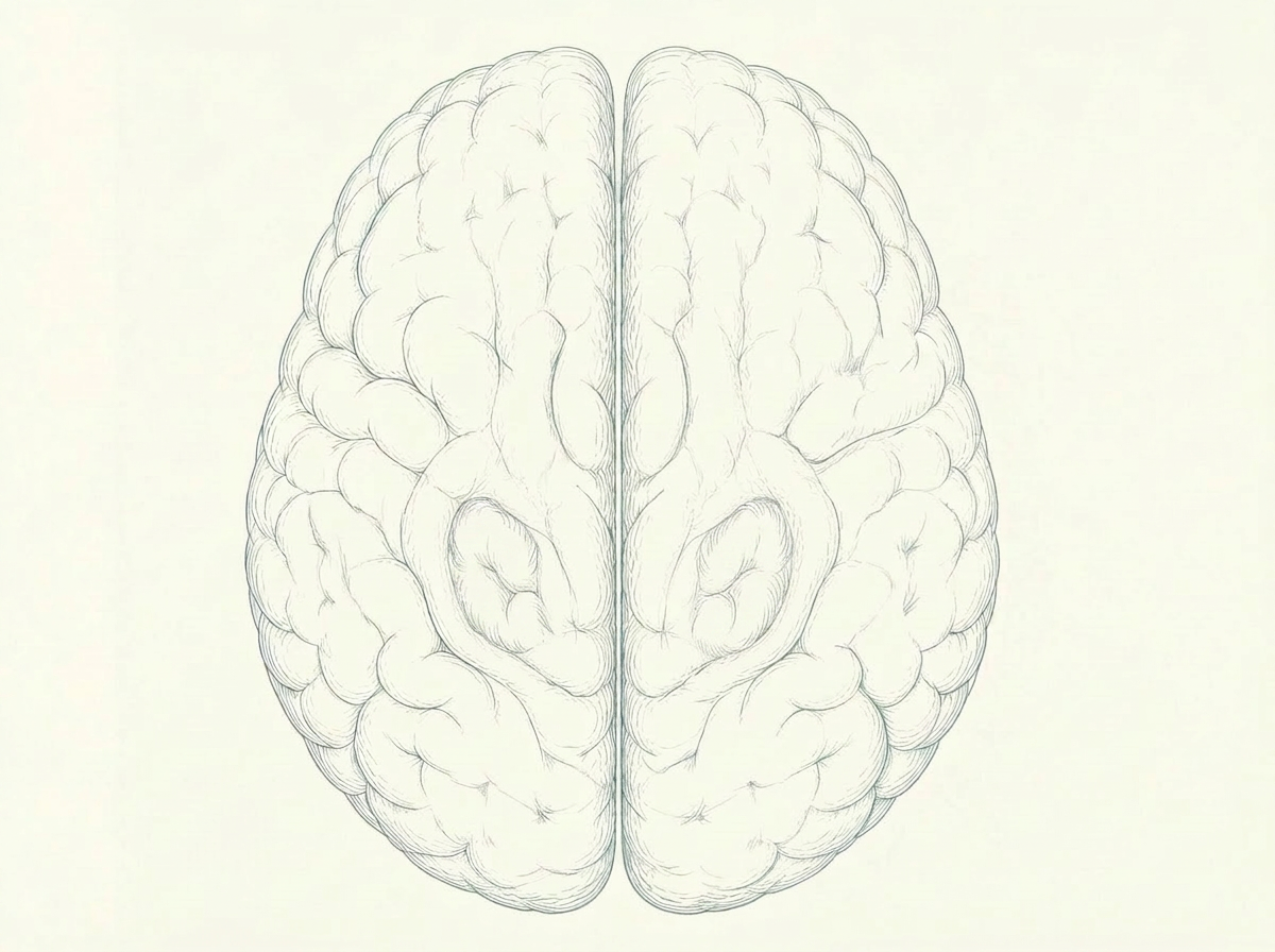 Anatomical illustration of a human brain viewed from above with seven large-scale neural networks overlaid at their canonical cortical and subcortical locations.
